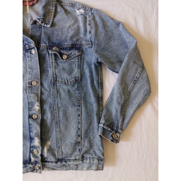 Free People Denim Jacket Trucker Grunge Distress Oversize 90s Womens Size Small - Picture 5 of 11